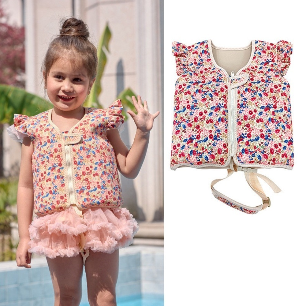 Kids Floral Ruffle Sleeve Flotation Vest‎ Swim Aid Size 2-3 Years